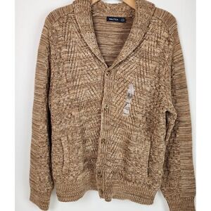 Nautica Mens XL Cardigan Sweater Shawl Collar Knit Tan Coastal Grandpa New